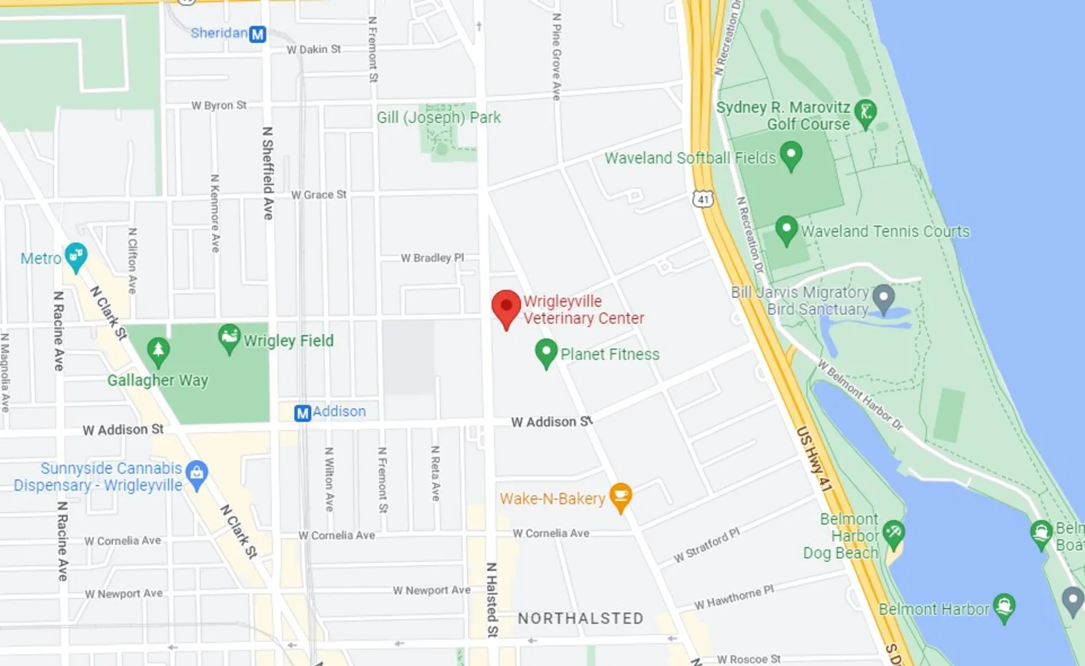 Map of Wrigleyville Veterinary Center